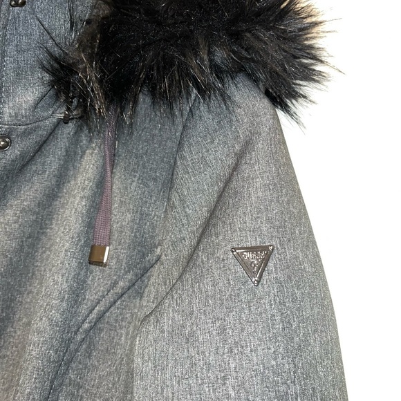 Guess Anorak Corset Waist Fur Trim Removable Hood Jacket Gray Size Small NWOT - Picture 2 of 9
